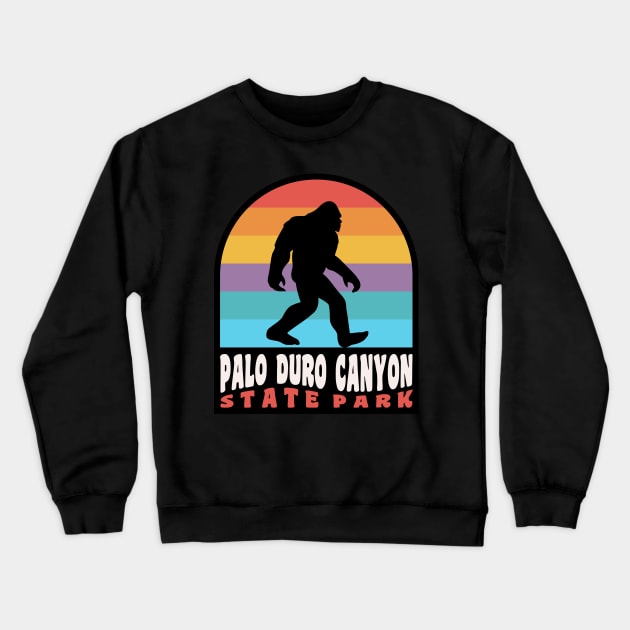 Palo Duro Canyon State Park Bigfoot Sasquatch Retro Sunset Crewneck Sweatshirt by PodDesignShop